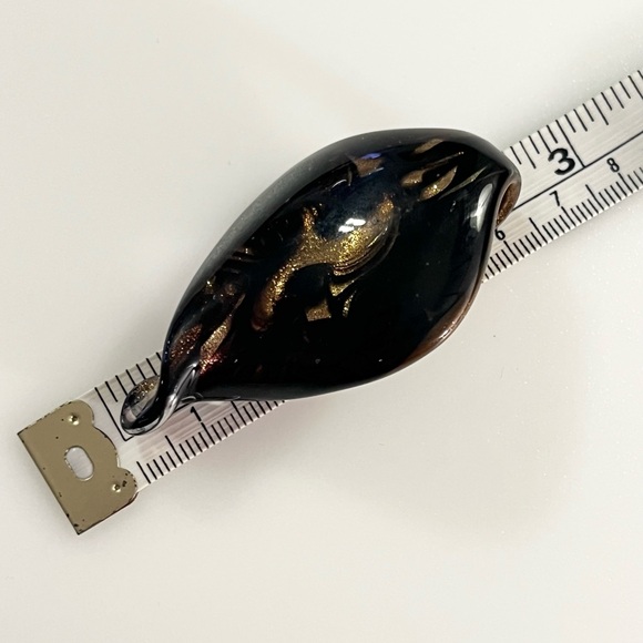 Hand-blown Lampwork Black Brown Gold Glitter Glass Swirl Teardrop Pendant - Picture 11 of 16
